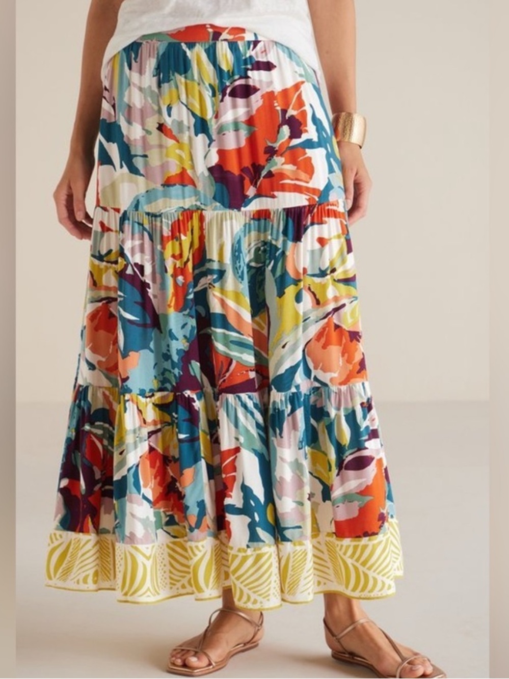 Soft Surroundings Kara Tiered Floral Midi Skirt Boho Resort XS